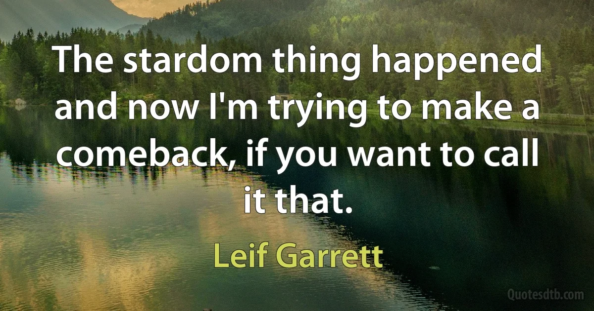 The stardom thing happened and now I'm trying to make a comeback, if you want to call it that. (Leif Garrett)