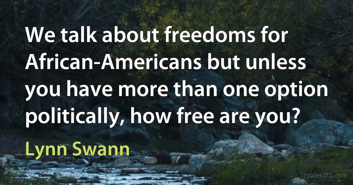 We talk about freedoms for African-Americans but unless you have more than one option politically, how free are you? (Lynn Swann)