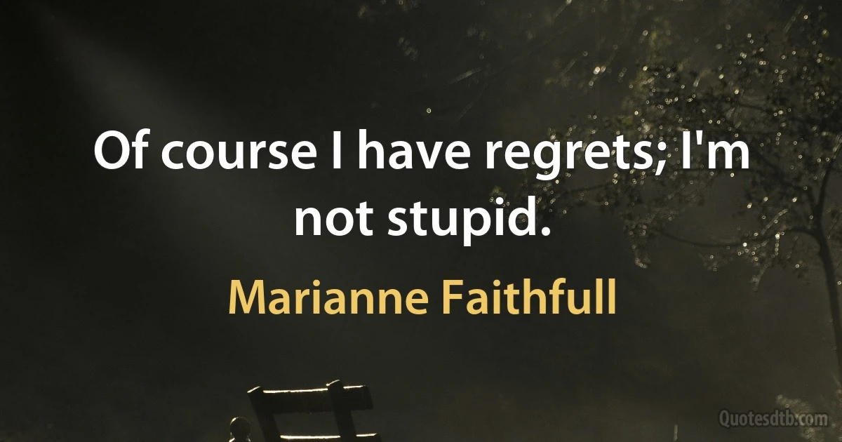 Of course I have regrets; I'm not stupid. (Marianne Faithfull)