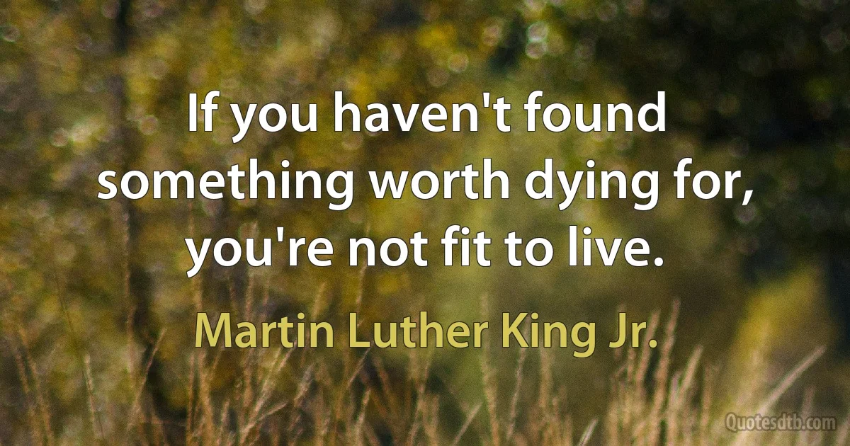 If you haven't found something worth dying for, you're not fit to live. (Martin Luther King Jr.)