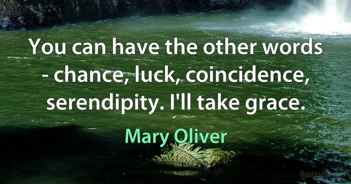 You can have the other words - chance, luck, coincidence, serendipity. I'll take grace. (Mary Oliver)