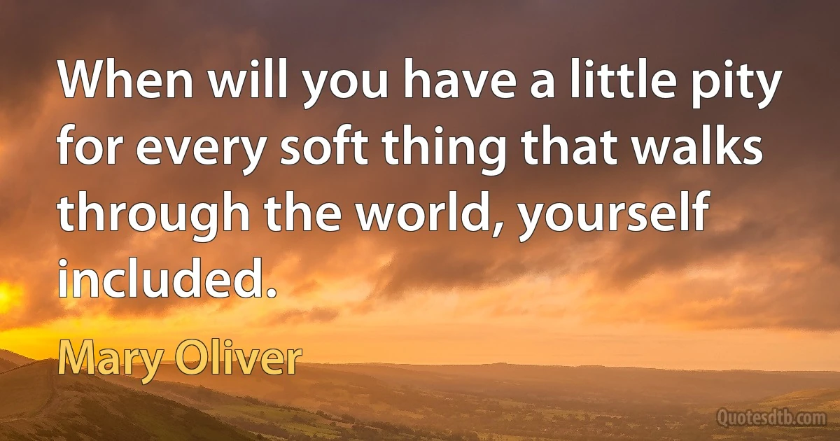 When will you have a little pity for every soft thing that walks through the world, yourself included. (Mary Oliver)