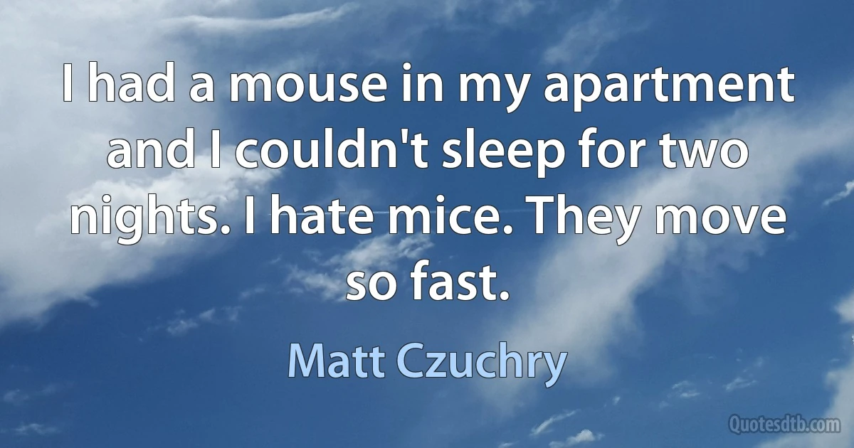 I had a mouse in my apartment and I couldn't sleep for two nights. I hate mice. They move so fast. (Matt Czuchry)