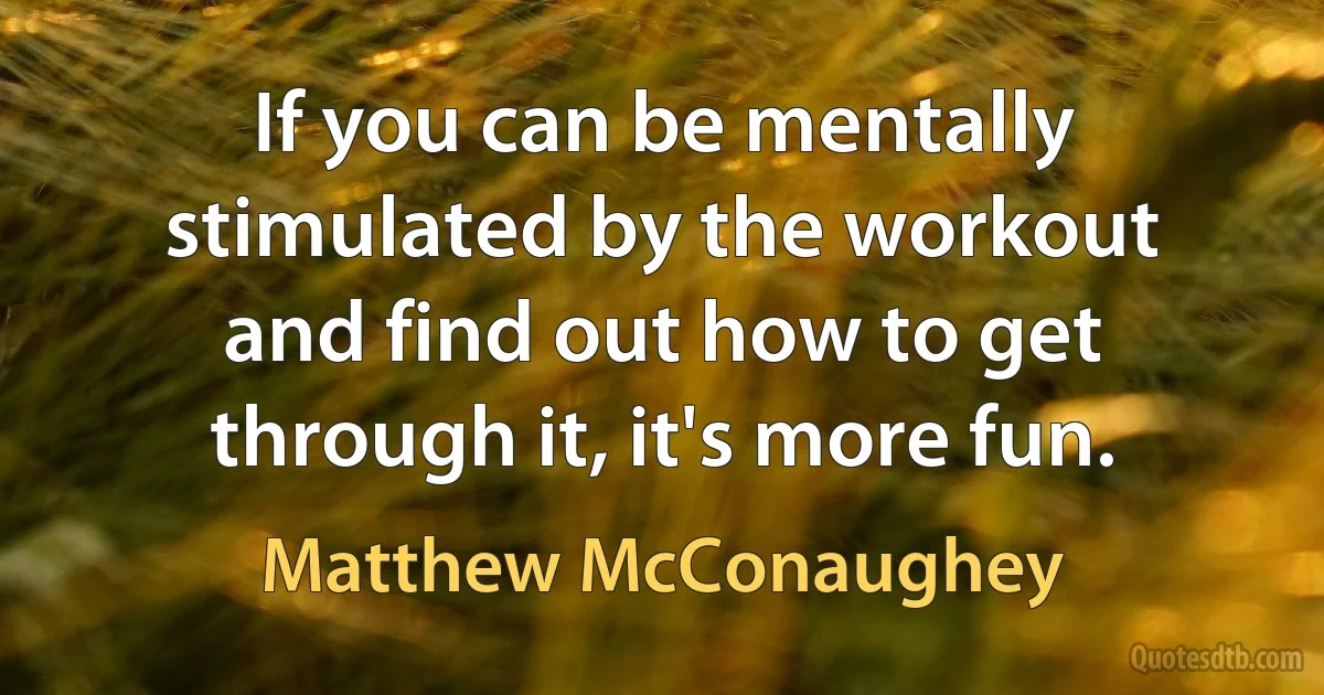 If you can be mentally stimulated by the workout and find out how to get through it, it's more fun. (Matthew McConaughey)