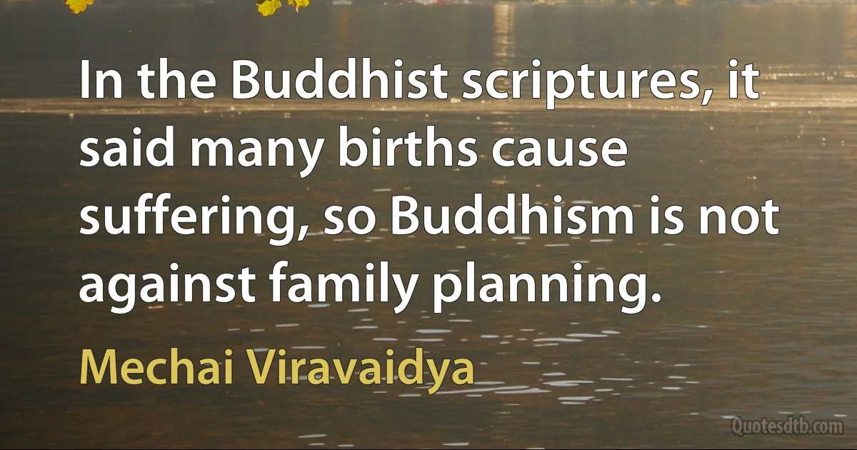 In the Buddhist scriptures, it said many births cause suffering, so Buddhism is not against family planning. (Mechai Viravaidya)