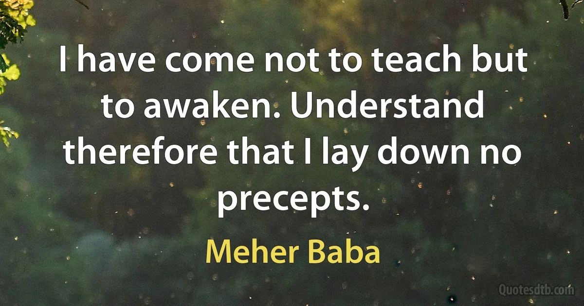 I have come not to teach but to awaken. Understand therefore that I lay down no precepts. (Meher Baba)