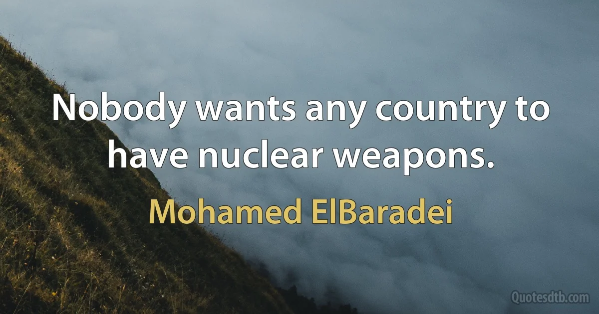 Nobody wants any country to have nuclear weapons. (Mohamed ElBaradei)