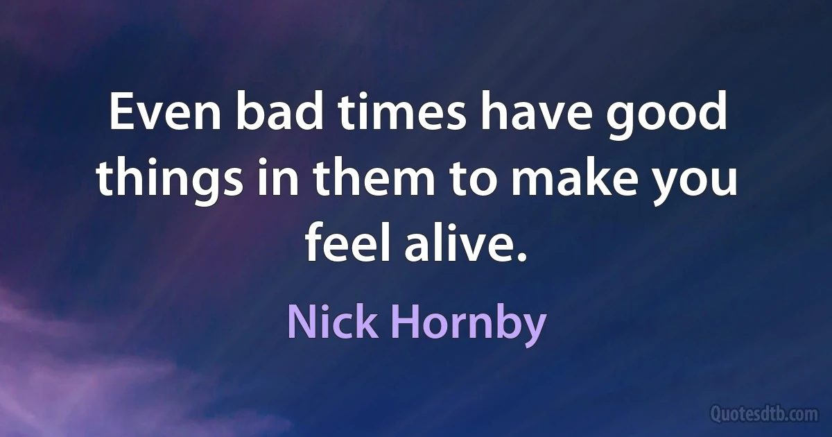 Even bad times have good things in them to make you feel alive. (Nick Hornby)