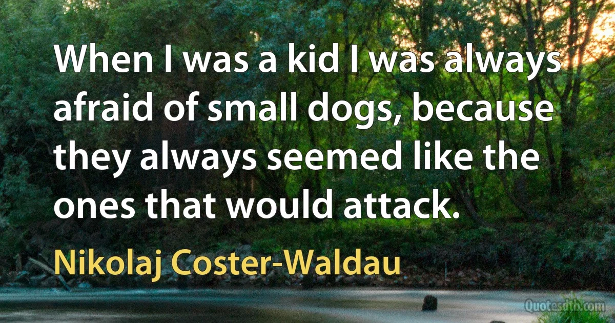 When I was a kid I was always afraid of small dogs, because they always seemed like the ones that would attack. (Nikolaj Coster-Waldau)