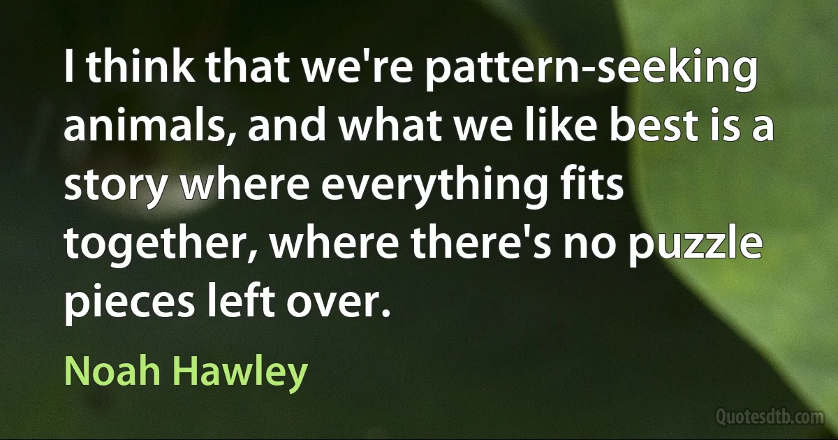 I think that we're pattern-seeking animals, and what we like best is a story where everything fits together, where there's no puzzle pieces left over. (Noah Hawley)