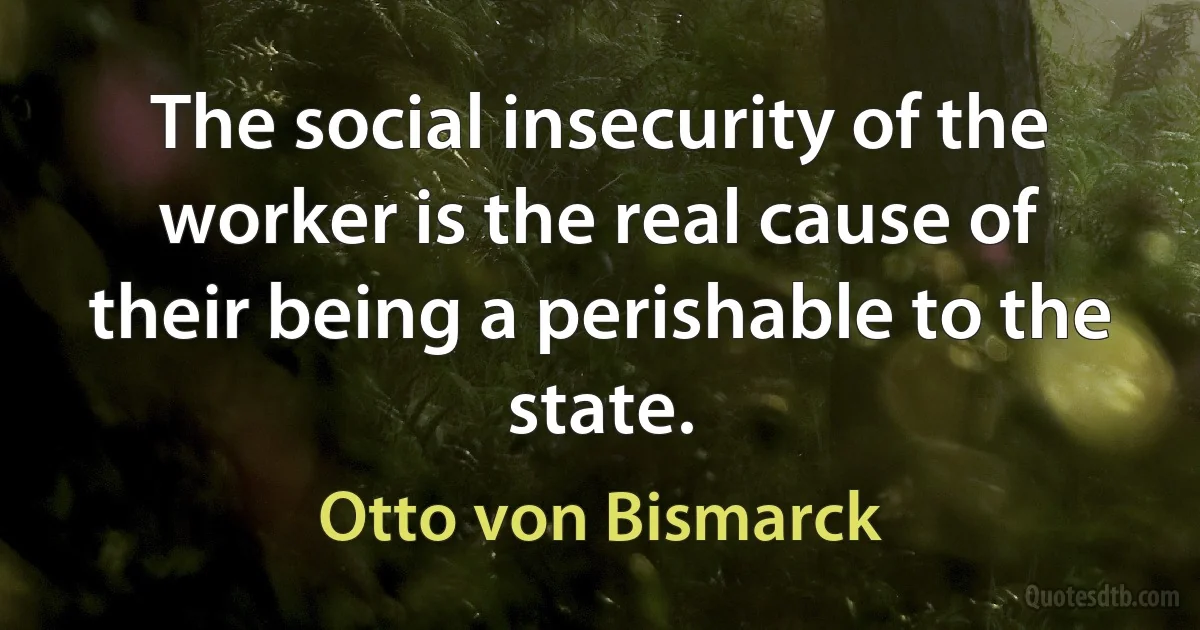 The social insecurity of the worker is the real cause of their being a perishable to the state. (Otto von Bismarck)