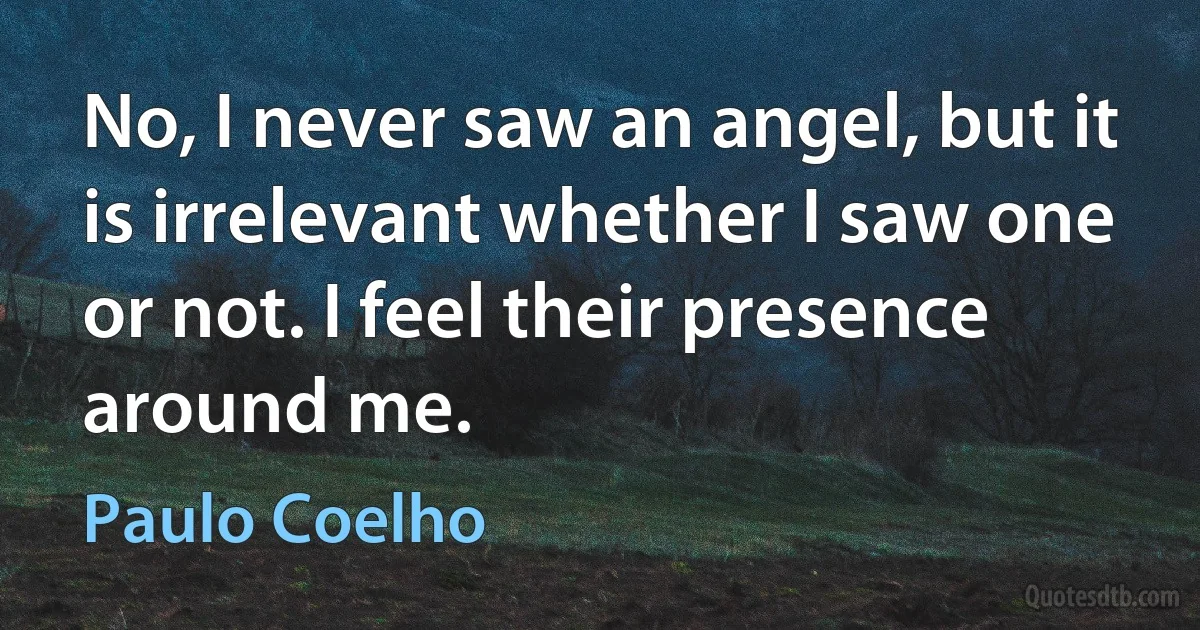 No, I never saw an angel, but it is irrelevant whether I saw one or not. I feel their presence around me. (Paulo Coelho)