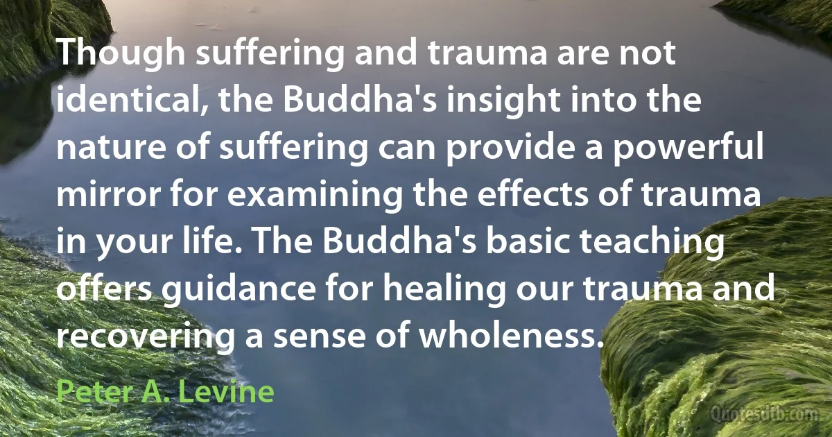 Though suffering and trauma are not identical, the Buddha's insight into the nature of suffering can provide a powerful mirror for examining the effects of trauma in your life. The Buddha's basic teaching offers guidance for healing our trauma and recovering a sense of wholeness. (Peter A. Levine)