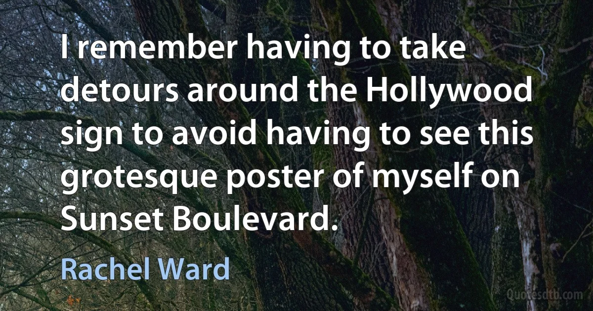 I remember having to take detours around the Hollywood sign to avoid having to see this grotesque poster of myself on Sunset Boulevard. (Rachel Ward)