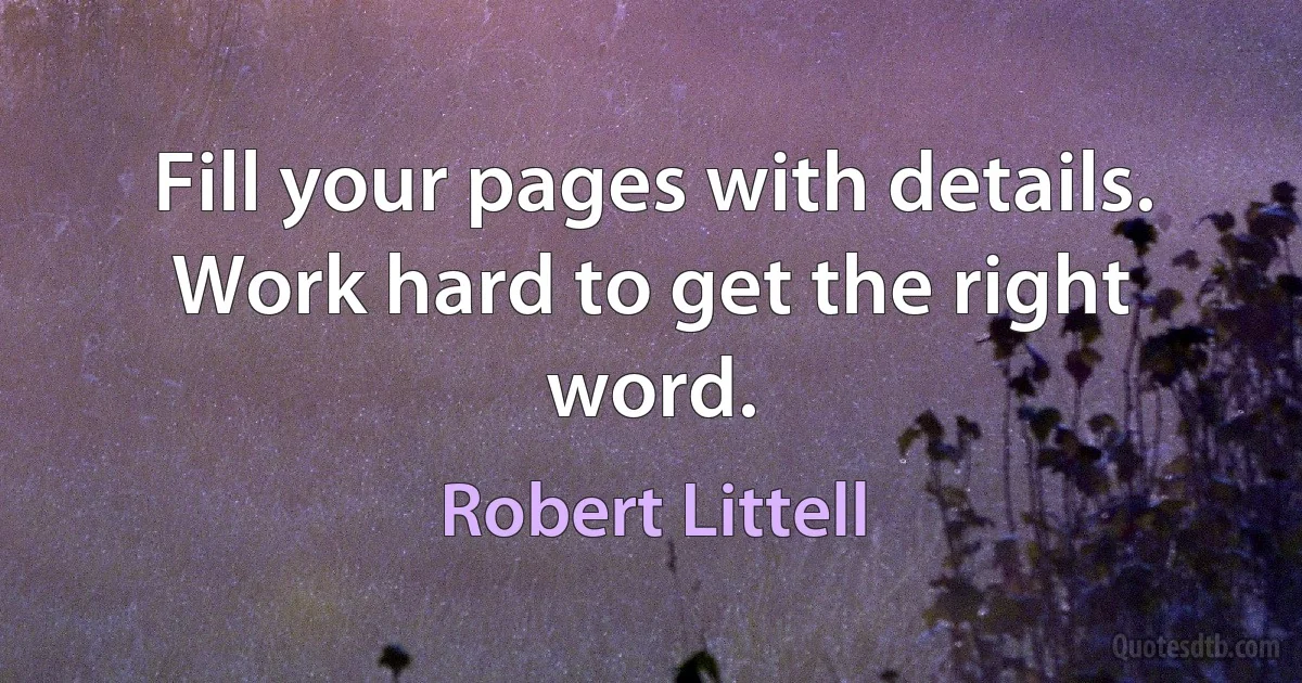 Fill your pages with details. Work hard to get the right word. (Robert Littell)