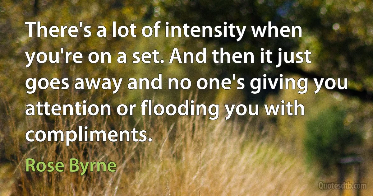 There's a lot of intensity when you're on a set. And then it just goes away and no one's giving you attention or flooding you with compliments. (Rose Byrne)