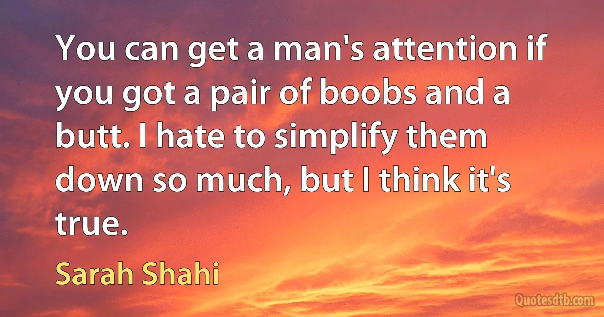 You can get a man's attention if you got a pair of boobs and a butt. I hate to simplify them down so much, but I think it's true. (Sarah Shahi)