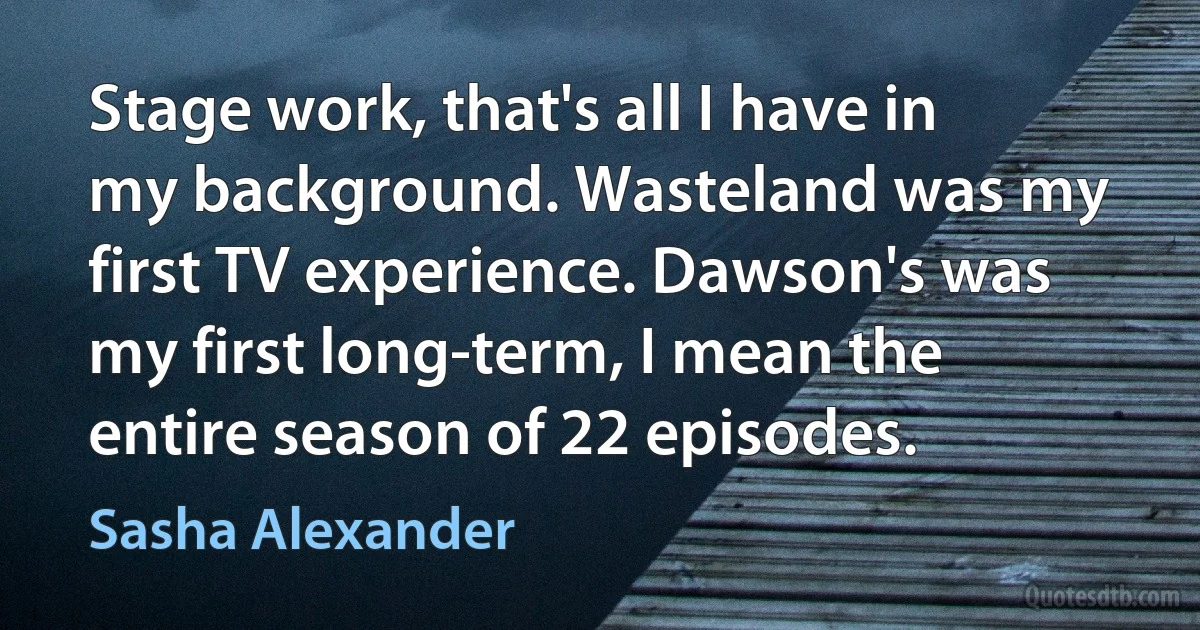 Stage work, that's all I have in my background. Wasteland was my first TV experience. Dawson's was my first long-term, I mean the entire season of 22 episodes. (Sasha Alexander)