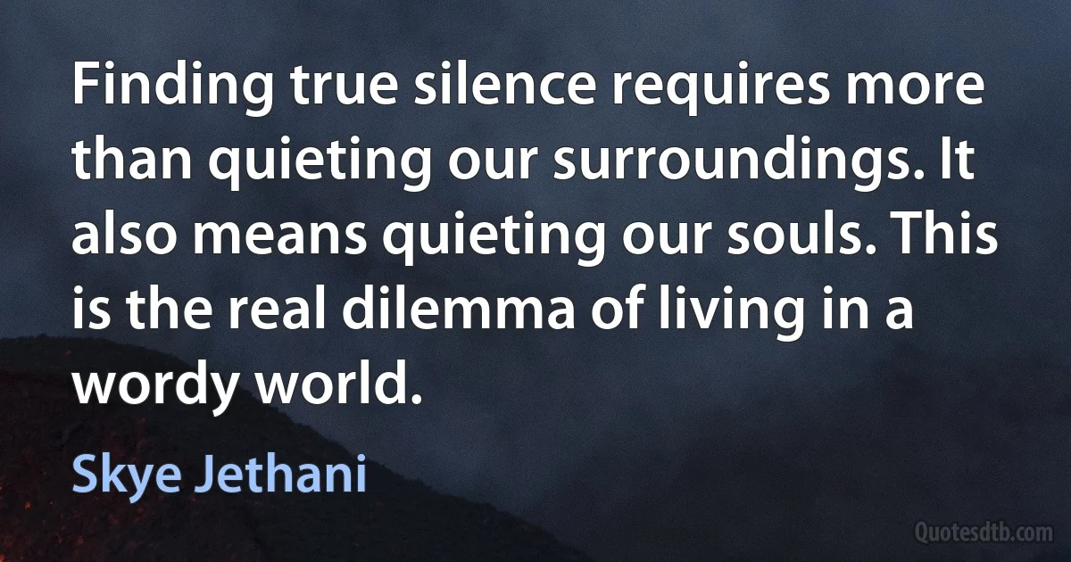 Finding true silence requires more than quieting our surroundings. It also means quieting our souls. This is the real dilemma of living in a wordy world. (Skye Jethani)