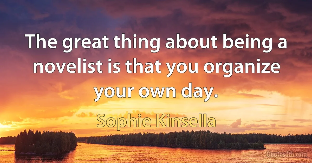 The great thing about being a novelist is that you organize your own day. (Sophie Kinsella)