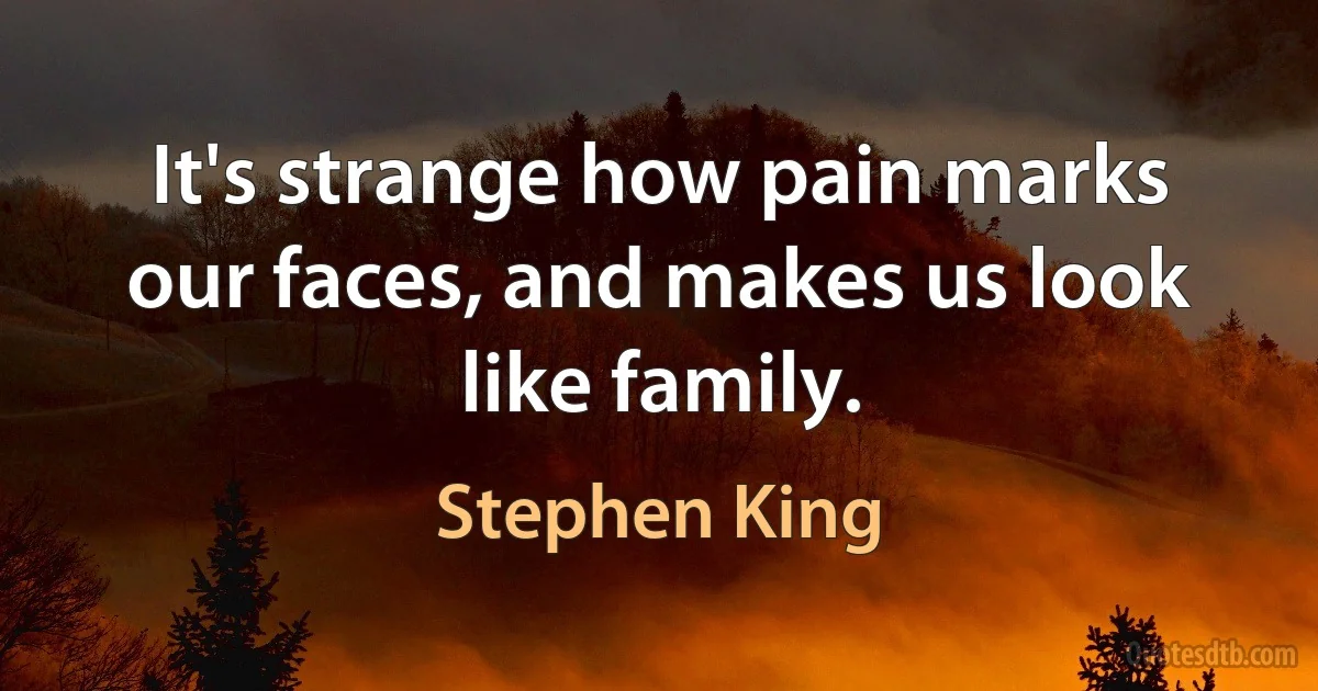 It's strange how pain marks our faces, and makes us look like family. (Stephen King)