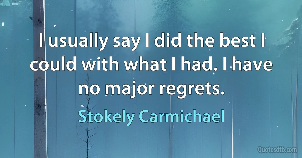 I usually say I did the best I could with what I had. I have no major regrets. (Stokely Carmichael)