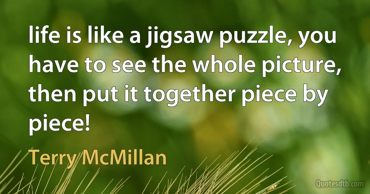 life is like a jigsaw puzzle, you have to see the whole picture, then put it together piece by piece! (Terry McMillan)