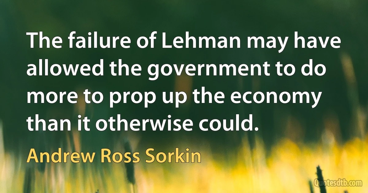 The failure of Lehman may have allowed the government to do more to prop up the economy than it otherwise could. (Andrew Ross Sorkin)