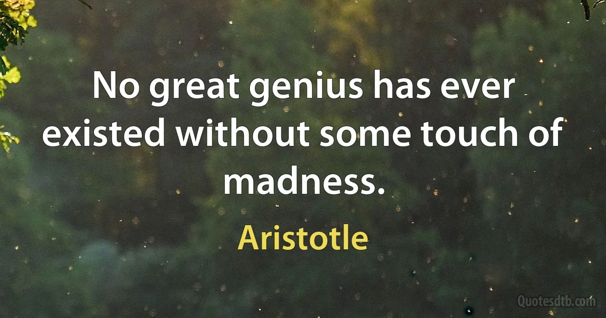 No great genius has ever existed without some touch of madness. (Aristotle)