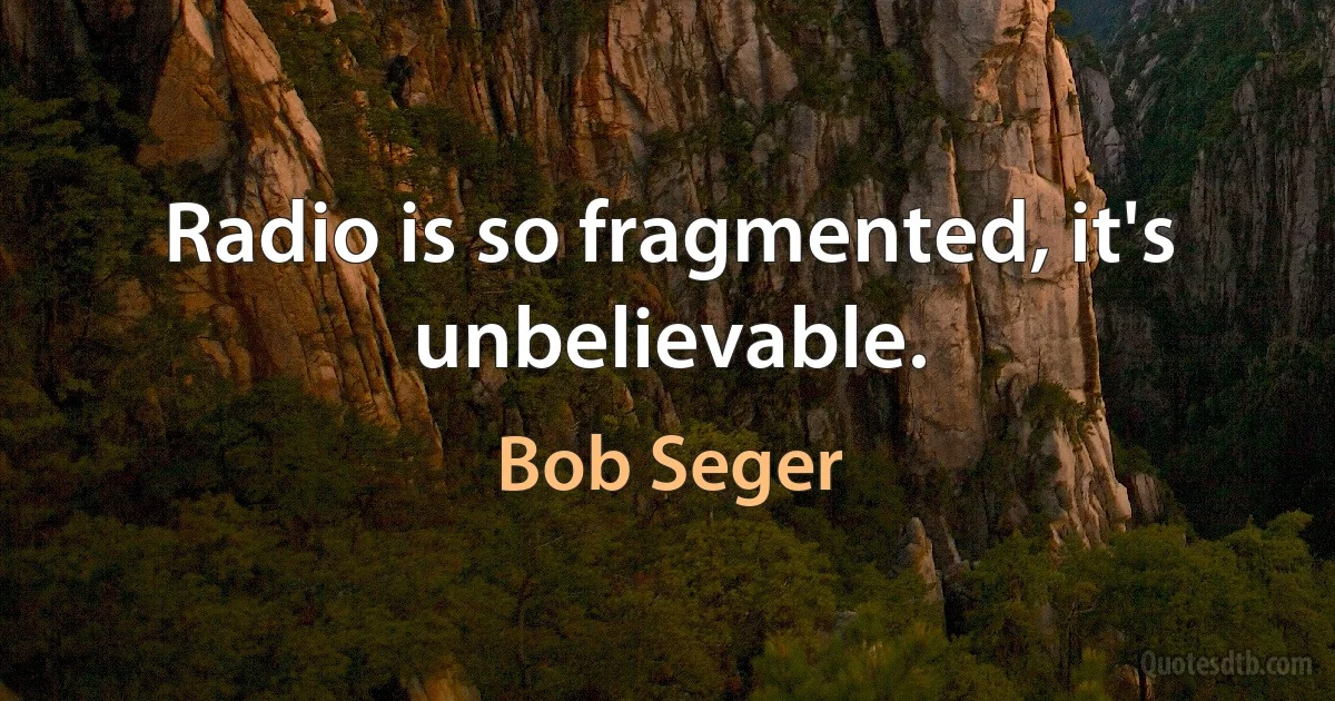 Radio is so fragmented, it's unbelievable. (Bob Seger)