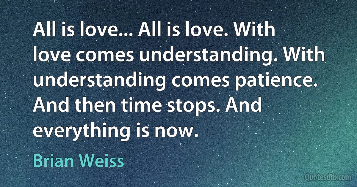 All is love... All is love. With love comes understanding. With understanding comes patience. And then time stops. And everything is now. (Brian Weiss)