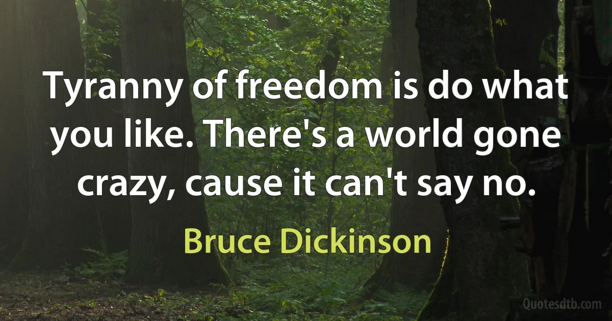 Tyranny of freedom is do what you like. There's a world gone crazy, cause it can't say no. (Bruce Dickinson)