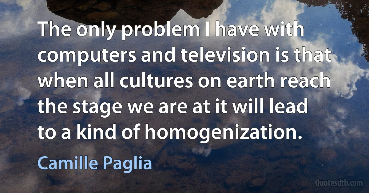 The only problem I have with computers and television is that when all cultures on earth reach the stage we are at it will lead to a kind of homogenization. (Camille Paglia)