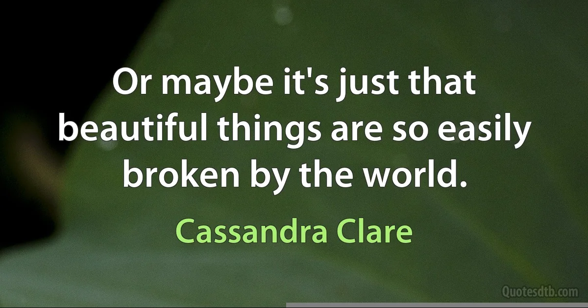 Or maybe it's just that beautiful things are so easily broken by the world. (Cassandra Clare)