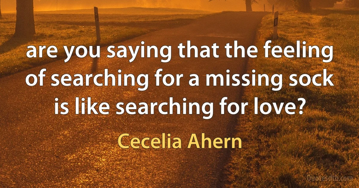 are you saying that the feeling of searching for a missing sock is like searching for love? (Cecelia Ahern)