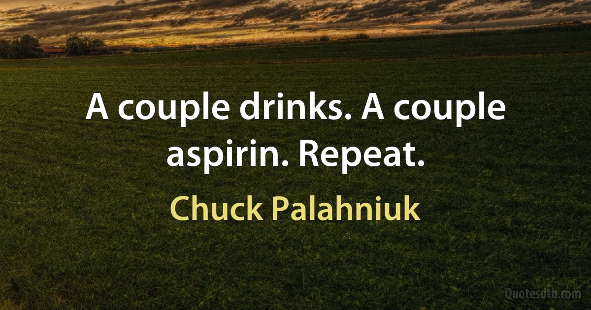 A couple drinks. A couple aspirin. Repeat. (Chuck Palahniuk)