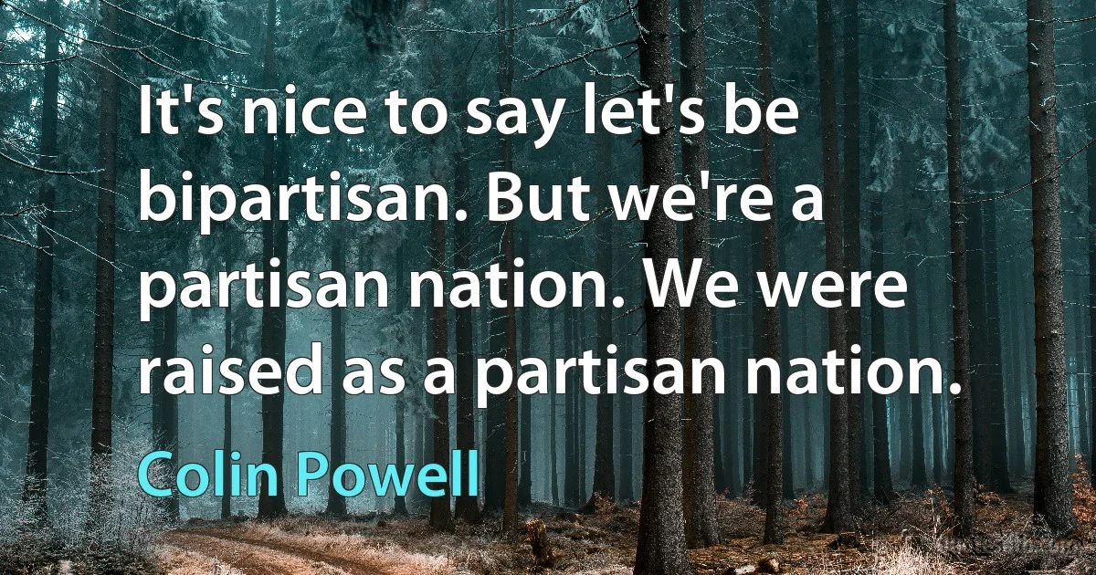 It's nice to say let's be bipartisan. But we're a partisan nation. We were raised as a partisan nation. (Colin Powell)