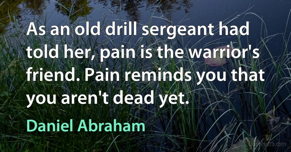 As an old drill sergeant had told her, pain is the warrior's friend. Pain reminds you that you aren't dead yet. (Daniel Abraham)