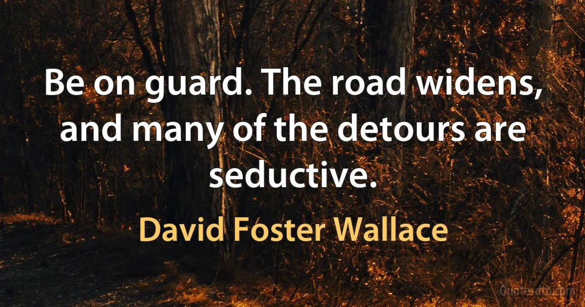 Be on guard. The road widens, and many of the detours are seductive. (David Foster Wallace)