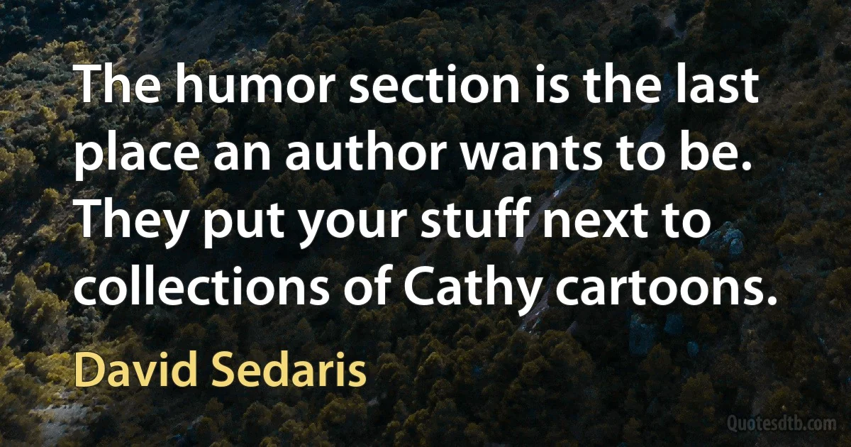 The humor section is the last place an author wants to be. They put your stuff next to collections of Cathy cartoons. (David Sedaris)