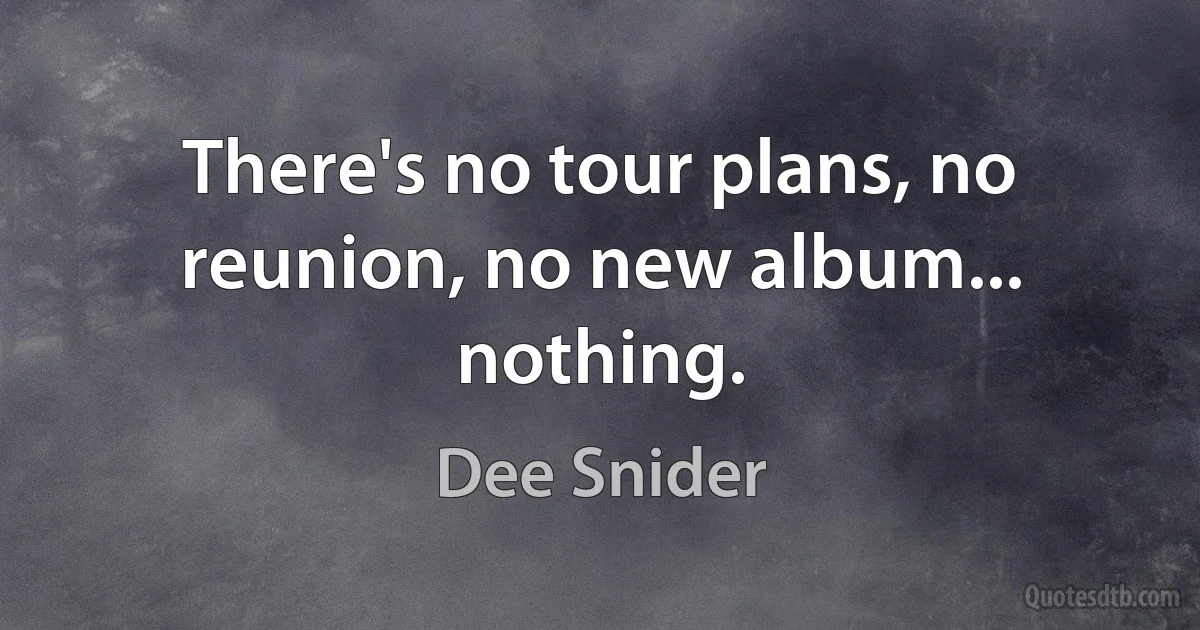 There's no tour plans, no reunion, no new album... nothing. (Dee Snider)