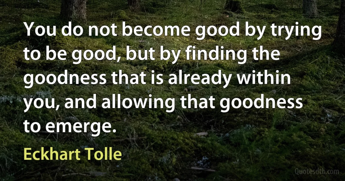 You do not become good by trying to be good, but by finding the goodness that is already within you, and allowing that goodness to emerge. (Eckhart Tolle)