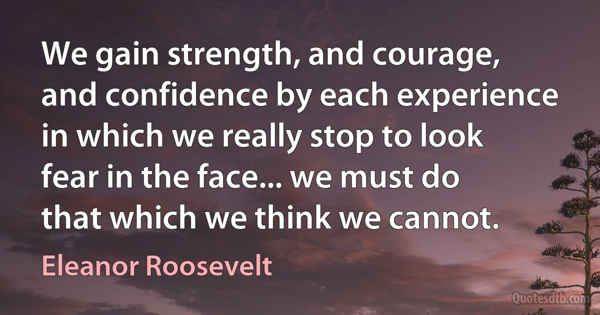 We gain strength, and courage, and confidence by each experience in which we really stop to look fear in the face... we must do that which we think we cannot. (Eleanor Roosevelt)