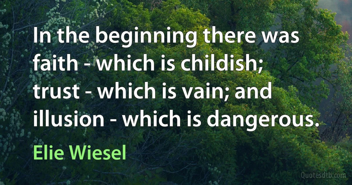 In the beginning there was faith - which is childish; trust - which is vain; and illusion - which is dangerous. (Elie Wiesel)