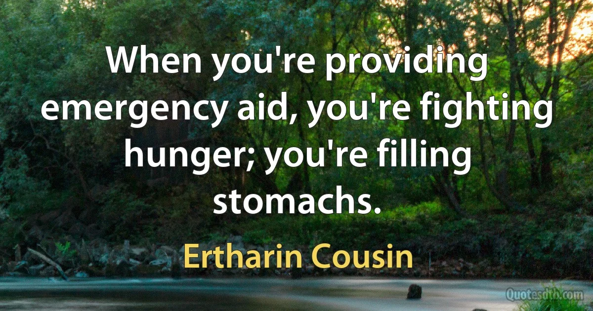 When you're providing emergency aid, you're fighting hunger; you're filling stomachs. (Ertharin Cousin)