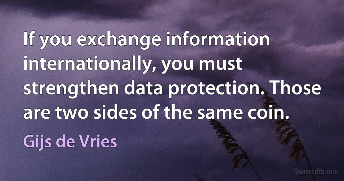 If you exchange information internationally, you must strengthen data protection. Those are two sides of the same coin. (Gijs de Vries)