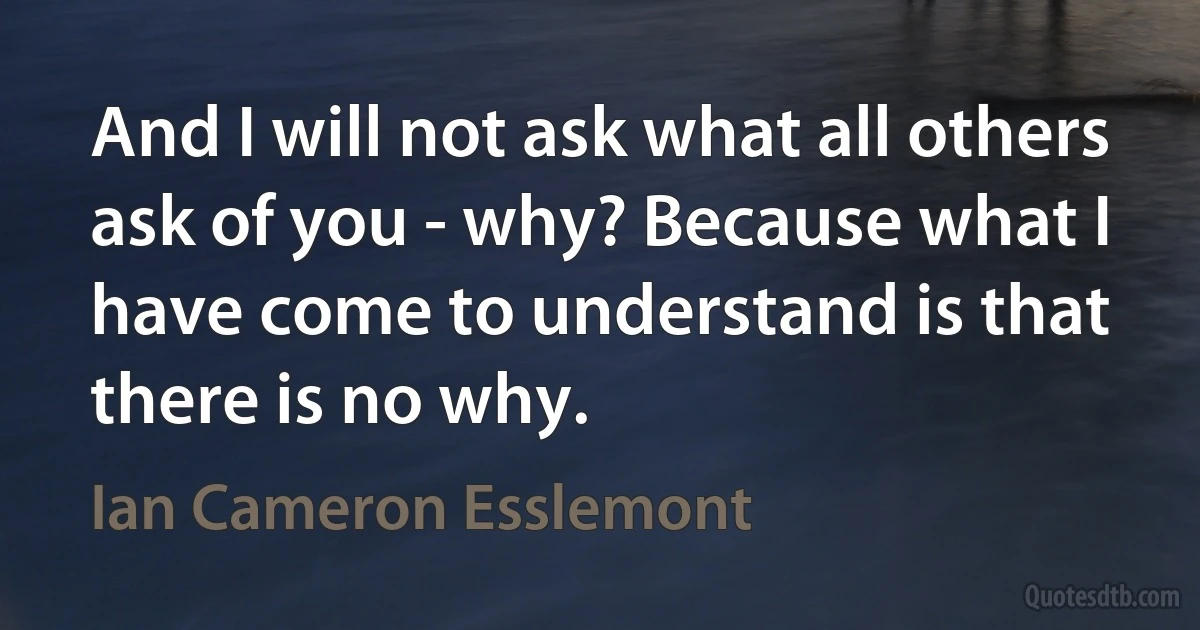 And I will not ask what all others ask of you - why? Because what I have come to understand is that there is no why. (Ian Cameron Esslemont)