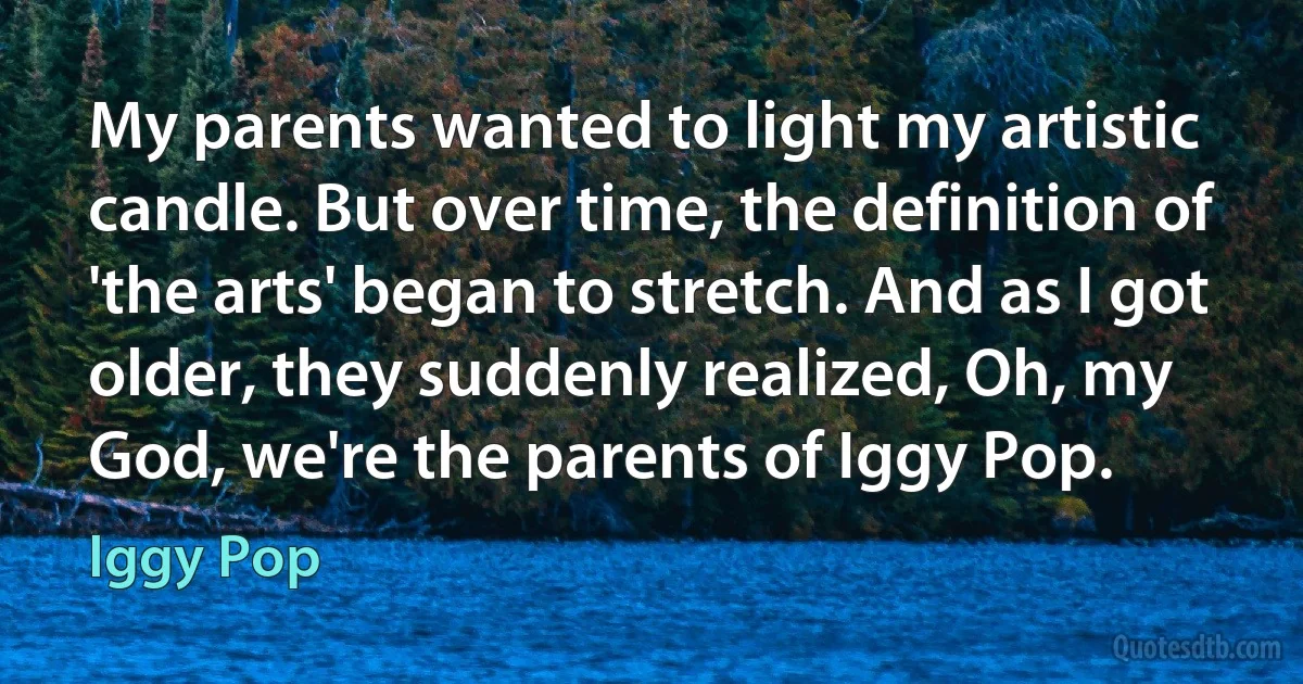 My parents wanted to light my artistic candle. But over time, the definition of 'the arts' began to stretch. And as I got older, they suddenly realized, Oh, my God, we're the parents of Iggy Pop. (Iggy Pop)