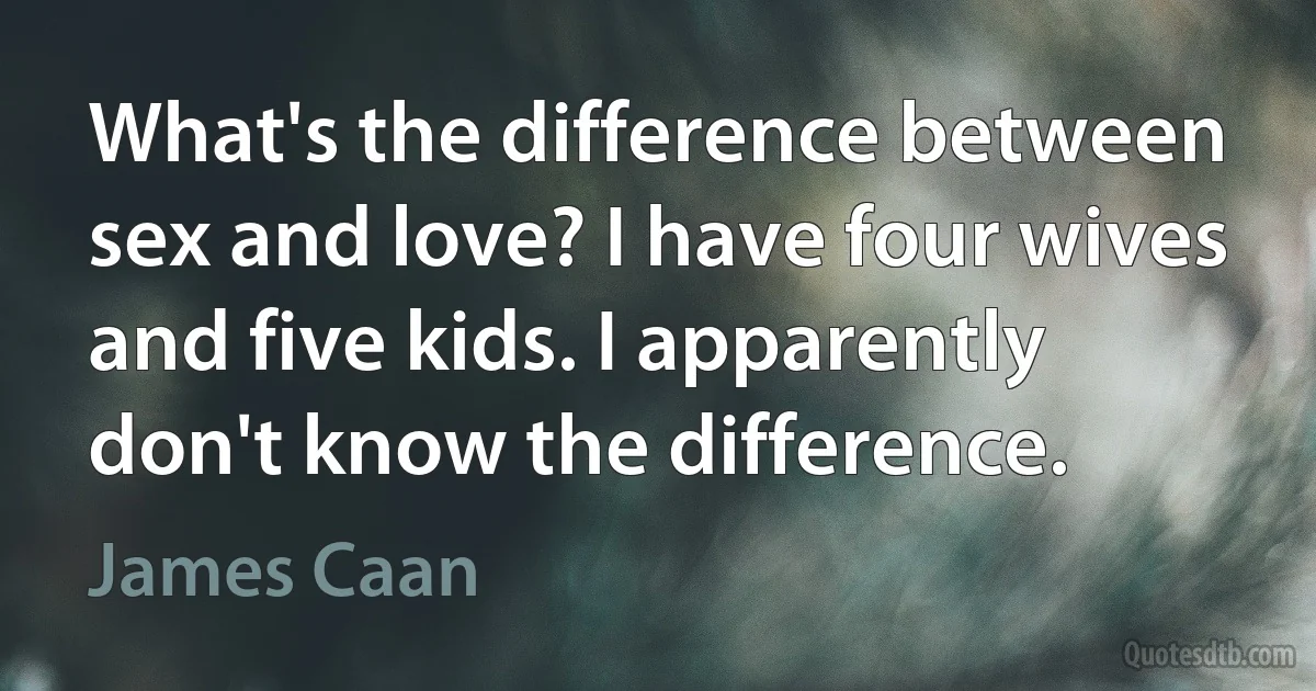 What's the difference between sex and love? I have four wives and five kids. I apparently don't know the difference. (James Caan)