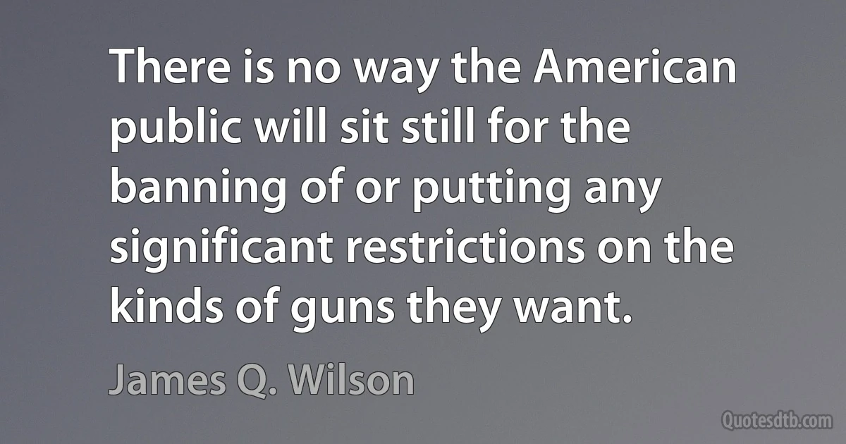 There is no way the American public will sit still for the banning of or putting any significant restrictions on the kinds of guns they want. (James Q. Wilson)